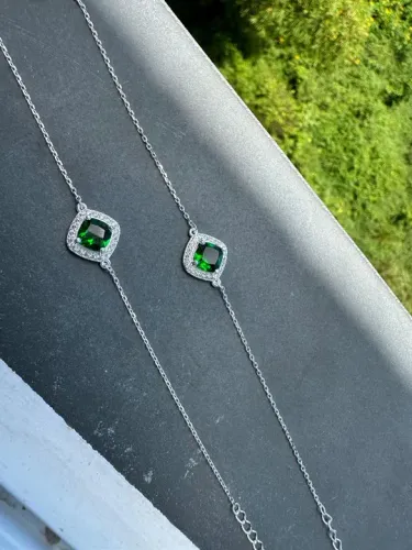  Pulseiras com pedras verde e zircônia - Prata 925k