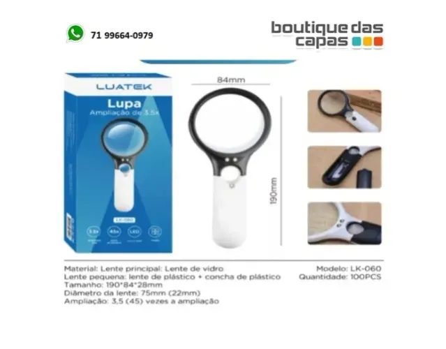 Lupa Portátil 3 Leds Iluminado Lupa 3.5x 45x Luatek LK-060 leitura escritorio