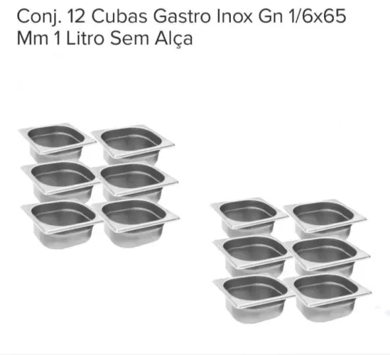 Conjunto 12 Cubas Gastro Inox Gn 1/6x65 Mm 1 Litro Sem Alça