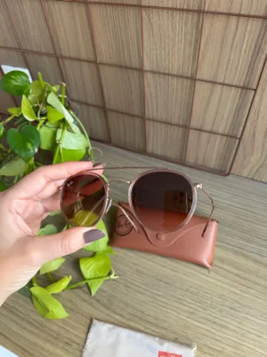 Óculos de Sol Ray-Ban Round Double Vision Rosé - Lente Marrom Degradê (Original)
