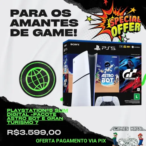 Playstation 5 PS5 Slim Digital, Pacote Astro Bot e Gran Turismo 7