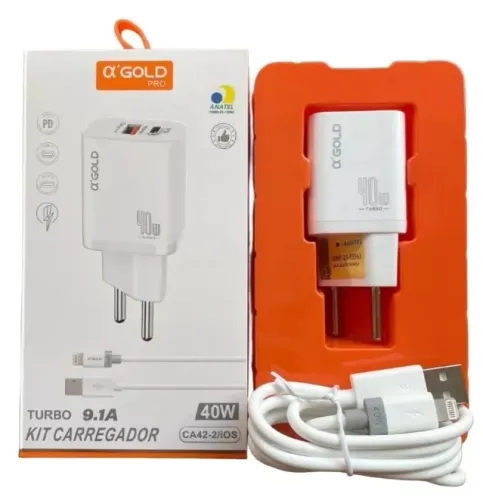 Kit Carregador turbo com duas saídas de energia USB e tipo-C PD ol'gold