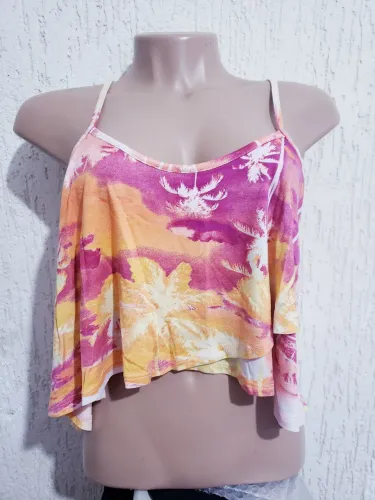 Top Cropped Estampado Praia