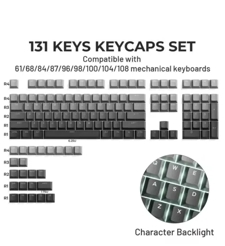 KeyCaps cinza com degrade PBT. Duble Shot NOVO