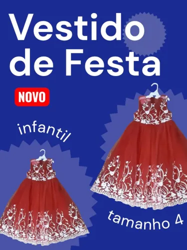 Vestido de Festa NOVO - Princesa - Infantil - Bordô - Tamanho 4