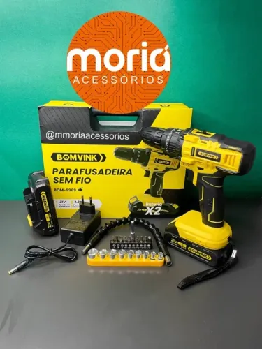 Parafusadeira Furadeira Profissional Com 2 Bateria 21v Madeira ,Metal e Alvenaria Bom-9969