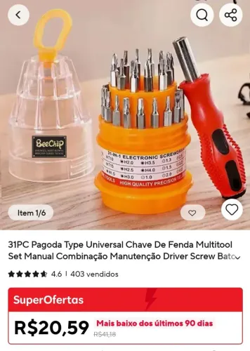 Jogo de Chaves de Fenda 31 em 1 - Multiuso