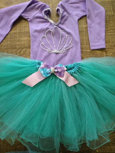 Fantasia de Sereia para Menina com collant+saia de Tule tamanho 6