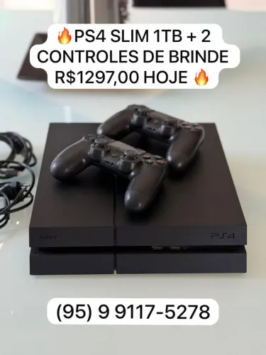 PlayStation 4 Slim 1TB 2 Controles (Aceito Cartão)