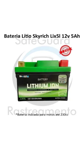 Bateria Lítio Moto Skyrich Lix5l 12v 5Ah Bros Titan Biz Pop Jog 50 100 150 160 até 230cc