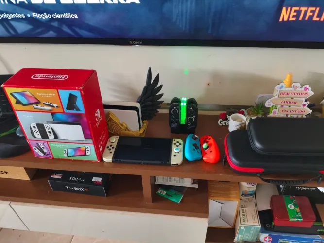 Nintendo Switch OLED desbloqueado 512gb + sd de 512gb extra com 8 controles e acessórios