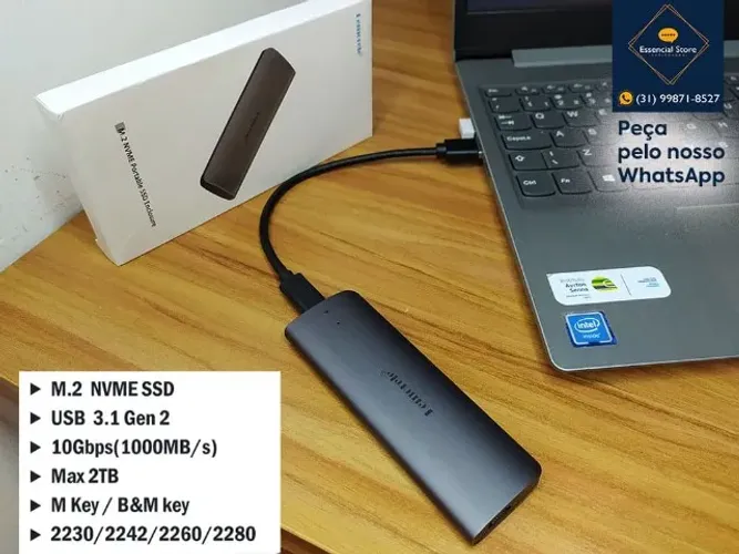 Case Gaveta Para SSD M2 NVMe USB 3.1 Suporta 2230 a 2280 até 10Gbps Marca Lemorele