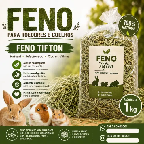 1kg feno para coelhos e roedores