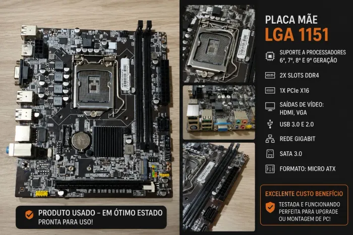 Placa-Mãe LGA1151 DDR4 2x RAM - Compatível i3-9100F