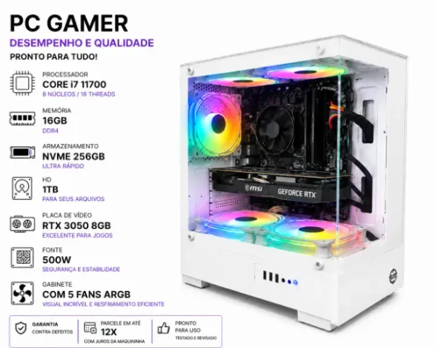 PC gamer core i7 11th, rtx 3050, 16gb, nvme