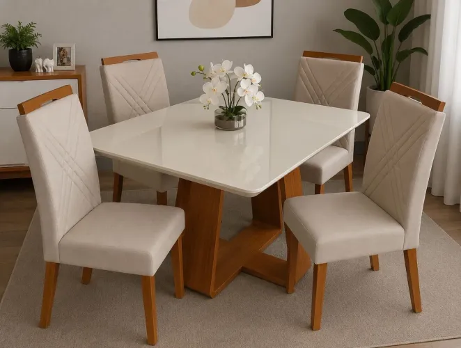 Mesa de Jantar 135x90 4 Lugares Cadeiras em Madeira Pronta Entrega