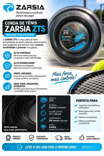 Corda de Tênis ZARSIA ZTS No.008 1,25mm 200m Poliéster Round