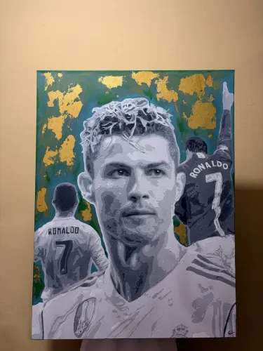 Quadro do Cristiano Ronaldo - Pintura em Tela Feita à Mão