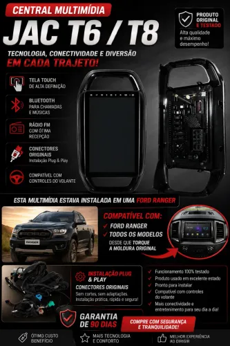 Central Multimídia Touch Ford Ranger + Moldura + Chicote