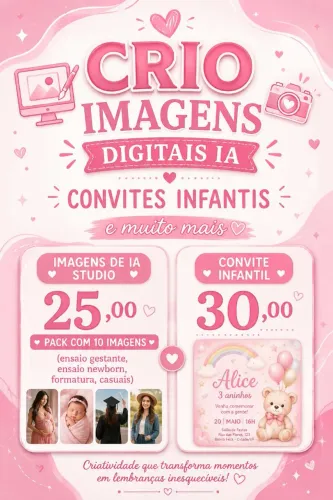 Confecção de imagens e convites de festas. 