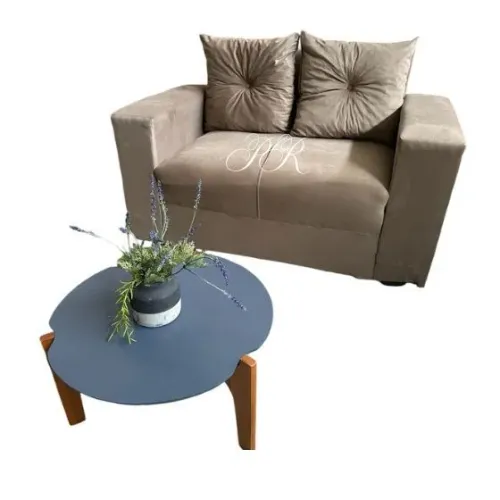 Sofa Pop Bela 2 Lugares Veludo Cor Bege - almofadas soltas-Pés em Madeira