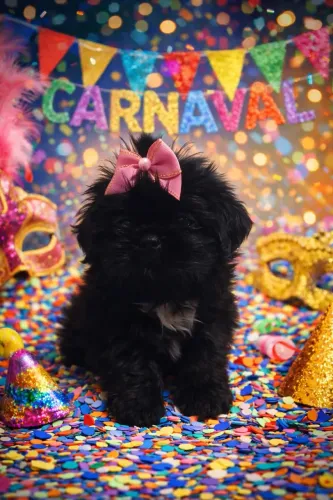 Shih-tzu preto com 48 dias vermifugado 