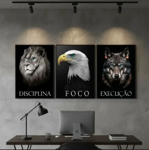Kit 3 quadros decorativos disciplina foco execução 