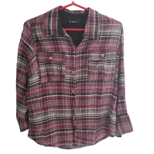 Camisa By América Feminina Manga Longa Original Rosa Xadrez Tamanho 38