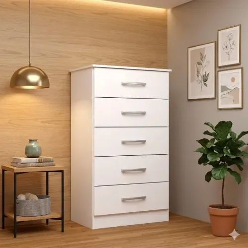 Cômoda Jamile 5 Gavetas Branca - Clean, Moderna e Funcional