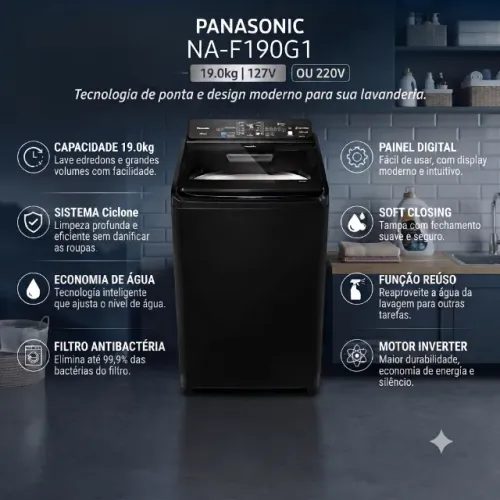 Máquina de lavar roupa Panasonic 19kg 127V OU 220v - Lacrada