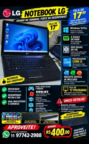 vendo notebook lg core i3 revisado com detalhes que nao atrapalha o uso