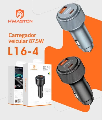 Carregador Veicular Turbo 87W Display Digital Hmaston