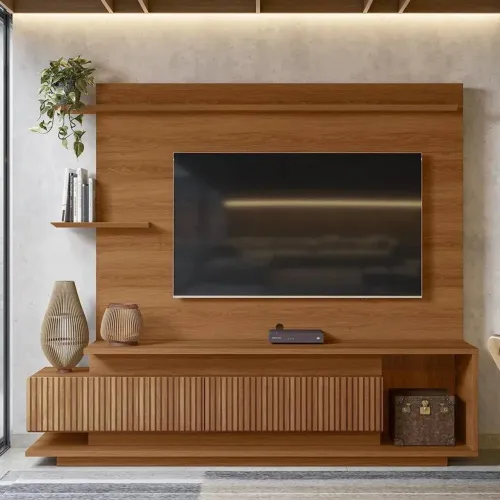 Estante Home Para TV 65 Polegadas Istambul 2 Portas Ripado 3D Jequitibá Lukaliam