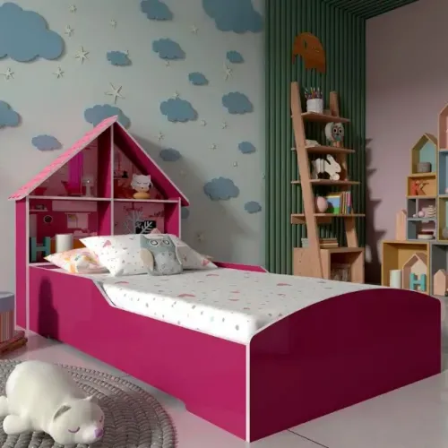 CAMA INFANTIL CASINHA PINK PARA COLCHÃO DE 88 CM - Dividimos Em Até 10x Sem Juros