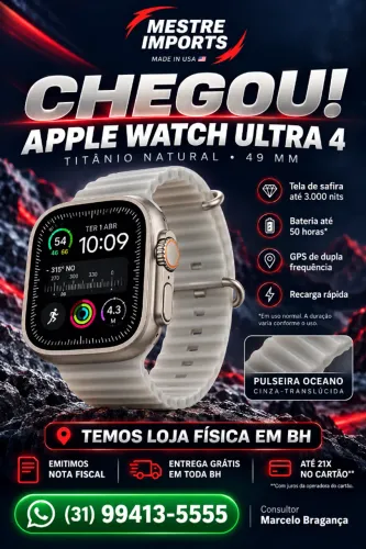 Apple Watch Ultra 4 49 mm Titânio Natural Pulseira Oceano Cinza Translúcido