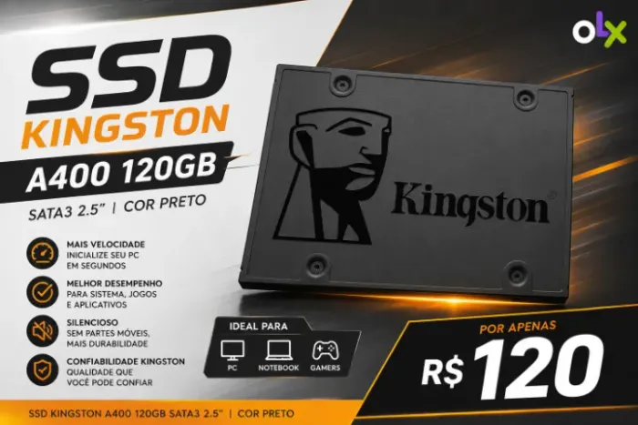 SSD Kingston A400 120 GB SATA3 2 5 Cor Preto