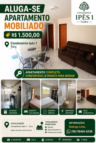 Apartamento Mobiliado 2 Quartos - Condomínio Ipês I - Turu