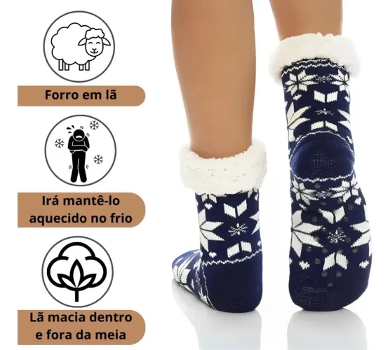 Meia forrada peluciada adulto masc feminino infantil quentinha