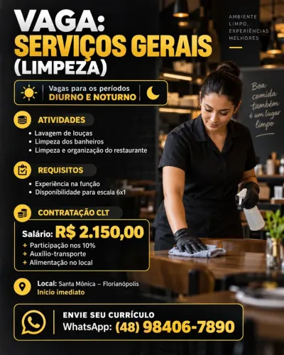 VAGA PARA SERVIÇOS GERAIS (LIMPEZA)