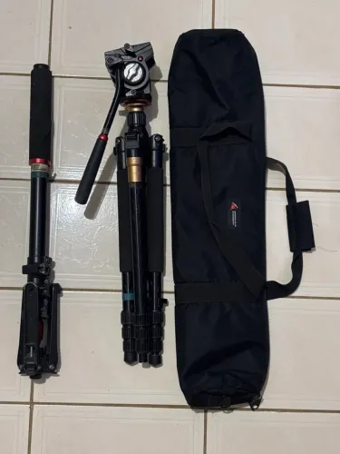 Tripé 1,70 m com cabeça hidráulica + monopé + case