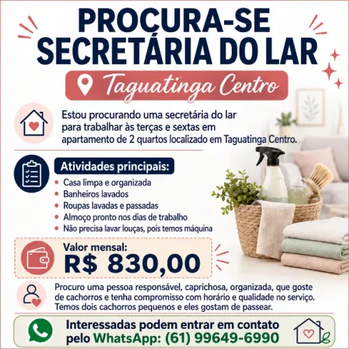 PROCURO SECRETÁRIA DO LAR