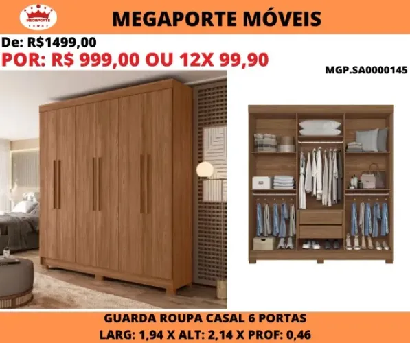 GUARDA ROUPA CASAL 06 PORTAS