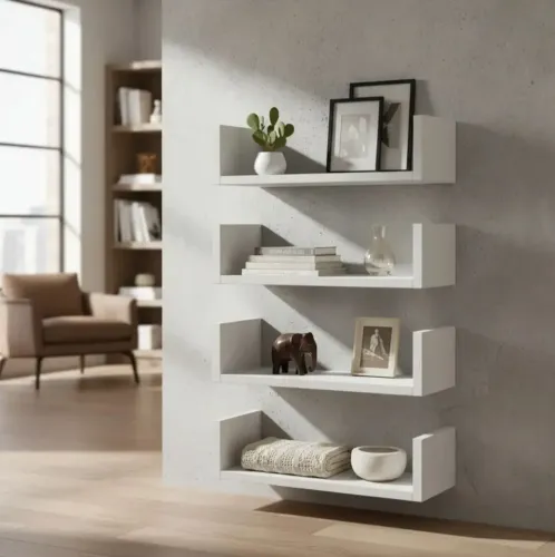 4 Prateleiras 60 x 30 cm MDF Branco Suporte Flutuante