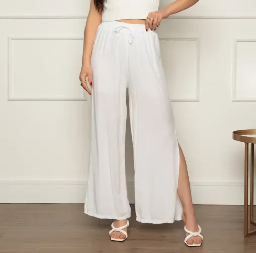 Calça pantalona branca moda praia 