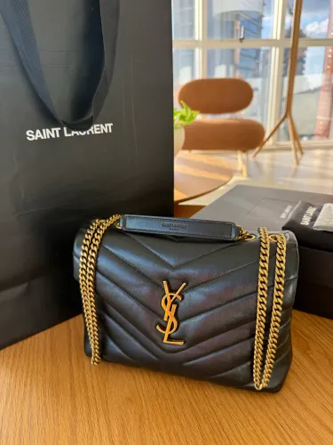 Bolsa Saint Laurent - loulou small preta em metalassé
