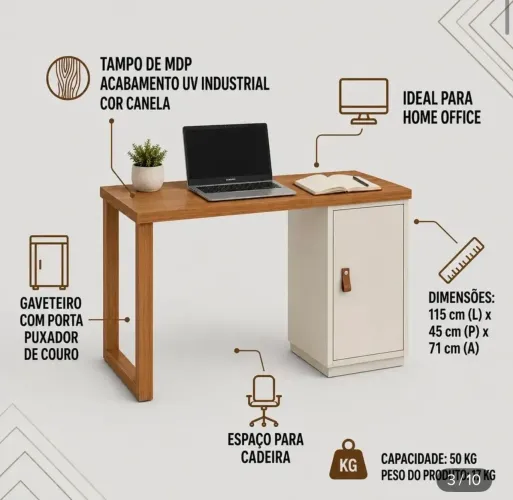 Escrivaninha Paris Mesa Home Office De Escritório Para Notebook cor Canela