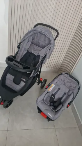 Carrinho Cosco Travel System Jetty Trio + Bebê Conforto + Base