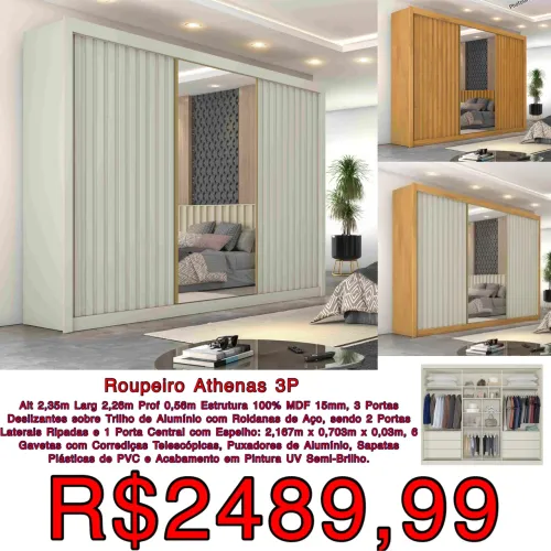 GUARDA ROUPA ATHENAS 3 PORTAS