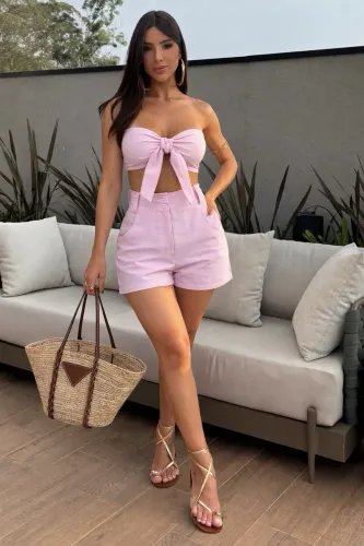 VENDIDO - Conjunto ROSA CLARO veste até o 42