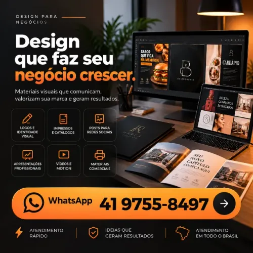 Materiais de divulgação, identidade visual e apresentações para negócios